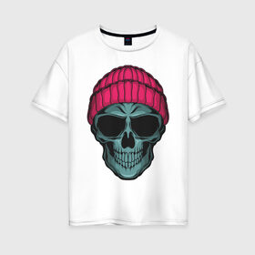 Женская футболка хлопок Oversize с принтом Смертельная улыбка в Белгороде, 100% хлопок | свободный крой, круглый ворот, спущенный рукав, длина до линии бедер
 | арт | графика | оскал | скелет | черепа