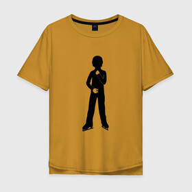 Мужская футболка хлопок Oversize с принтом Конькобежец в Белгороде, 100% хлопок | свободный крой, круглый ворот, “спинка” длиннее передней части | коньки | конькобежец | лед | фигурист | фигуристка | фитнес