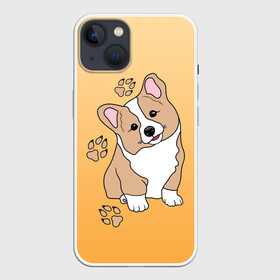 Чехол для iPhone 13 с принтом Персик Корги в Белгороде,  |  | baby | corgi | dog | kawaii | вельш корги | девочкам | детям | животные | каваи | корги | лапки | лапы | малыш | мальчикам | мордочка | мультяшный | персик | пес | песик | питомец | подарок | пушистый | следы