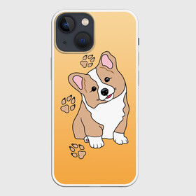 Чехол для iPhone 13 mini с принтом Персик Корги в Белгороде,  |  | baby | corgi | dog | kawaii | вельш корги | девочкам | детям | животные | каваи | корги | лапки | лапы | малыш | мальчикам | мордочка | мультяшный | персик | пес | песик | питомец | подарок | пушистый | следы