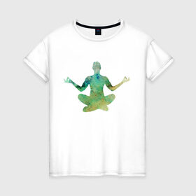 Женская футболка хлопок с принтом Йога тайм в Белгороде, 100% хлопок | прямой крой, круглый вырез горловины, длина до линии бедер, слегка спущенное плечо | здоровье | йога | кундалини | медитация | релаксация | тело | фитнес | энергия