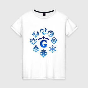 Женская футболка хлопок с принтом GENSHIN IMPACT в Белгороде, 100% хлопок | прямой крой, круглый вырез горловины, длина до линии бедер, слегка спущенное плечо | game | genshin impact | genshin impact 2020 | аниме. | геншин импакт | геншин импакт карта | игра