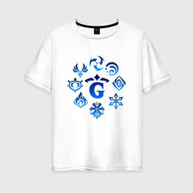 Женская футболка хлопок Oversize с принтом GENSHIN IMPACT в Белгороде, 100% хлопок | свободный крой, круглый ворот, спущенный рукав, длина до линии бедер
 | game | genshin impact | genshin impact 2020 | аниме. | геншин импакт | геншин импакт карта | игра