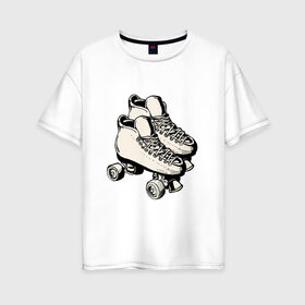 Женская футболка хлопок Oversize с принтом Ролики в Белгороде, 100% хлопок | свободный крой, круглый ворот, спущенный рукав, длина до линии бедер
 | арт | кроссовки | обувь | рисунок | ролики | шнурки