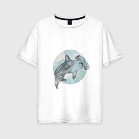 Женская футболка хлопок Oversize с принтом Акула-молот в Белгороде, 100% хлопок | свободный крой, круглый ворот, спущенный рукав, длина до линии бедер
 | circle | graphics | moon | shark | watercolor | акварель | акула | графика | круг | луна
