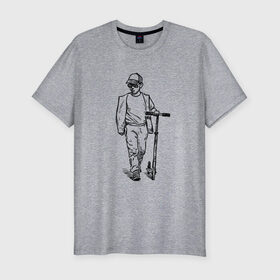 Мужская футболка хлопок Slim с принтом Самокатер в Белгороде, 92% хлопок, 8% лайкра | приталенный силуэт, круглый вырез ворота, длина до линии бедра, короткий рукав | крутой | самокат | чёрно белый