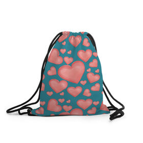 Рюкзак-мешок 3D с принтом Любовь в Белгороде, 100% полиэстер | плотность ткани — 200 г/м2, размер — 35 х 45 см; лямки — толстые шнурки, застежка на шнуровке, без карманов и подкладки | бирюзовый | день влюбленных | любовь | розовый | сердце