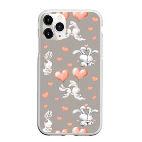 Чехол для iPhone 11 Pro Max матовый с принтом Влюбленные в Белгороде, Силикон |  | Тематика изображения на принте: влюбленные | зайчики | пара | розовый | сердце | серый | шарики