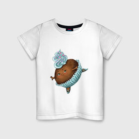 Детская футболка хлопок с принтом капкейк в Белгороде, 100% хлопок | круглый вырез горловины, полуприлегающий силуэт, длина до линии бедер | балерина | капкейк | кекс | пироженное | пуанты