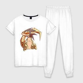 Женская пижама хлопок с принтом Дракончик в Белгороде, 100% хлопок | брюки и футболка прямого кроя, без карманов, на брюках мягкая резинка на поясе и по низу штанин | cute | rudragon | дракон | недовольный | хвост
