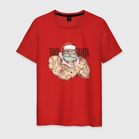 Мужская футболка хлопок с принтом Плохой Санта с татуировками в Белгороде, 100% хлопок | прямой крой, круглый вырез горловины, длина до линии бедер, слегка спущенное плечо. | 