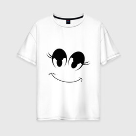 Женская футболка хлопок Oversize с принтом Довольная моська в Белгороде, 100% хлопок | свободный крой, круглый ворот, спущенный рукав, длина до линии бедер
 | smile | глаза | довольный | смайл | улыбка