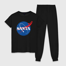 Женская пижама хлопок с принтом SANTA \ NASA. в Белгороде, 100% хлопок | брюки и футболка прямого кроя, без карманов, на брюках мягкая резинка на поясе и по низу штанин | 