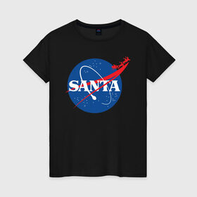 Женская футболка хлопок с принтом SANTA \ NASA. в Белгороде, 100% хлопок | прямой крой, круглый вырез горловины, длина до линии бедер, слегка спущенное плечо | 