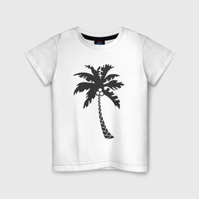 Детская футболка хлопок с принтом Пальма в Белгороде, 100% хлопок | круглый вырез горловины, полуприлегающий силуэт, длина до линии бедер | palm | дерево | жаркие страны | кокосы | море | отдых | черно белый | черный | экзотика