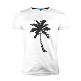 Мужская футболка хлопок Slim с принтом Пальма в Белгороде, 92% хлопок, 8% лайкра | приталенный силуэт, круглый вырез ворота, длина до линии бедра, короткий рукав | palm | дерево | жаркие страны | кокосы | море | отдых | черно белый | черный | экзотика