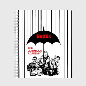 Тетрадь с принтом The Umbrella Academy Season 3 в Белгороде, 100% бумага | 48 листов, плотность листов — 60 г/м2, плотность картонной обложки — 250 г/м2. Листы скреплены сбоку удобной пружинной спиралью. Уголки страниц и обложки скругленные. Цвет линий — светло-серый
 | netflix | rain | superheroes | the umbrella academy | tv series | umbrella | академия амбрелла | дождь | зонтик | нетфликс | сериал | супергерои