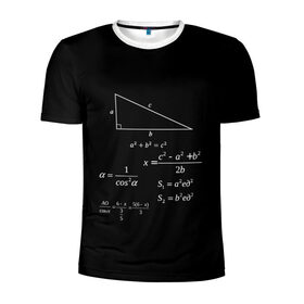 Мужская футболка 3D спортивная с принтом Теорема Пифагора в Белгороде, 100% полиэстер с улучшенными характеристиками | приталенный силуэт, круглая горловина, широкие плечи, сужается к линии бедра | алгебра | геометрия | гипотенуза | катет | математик | пифагор | теорема пифагора | треугольник | философ | формулы | школа | шпаргалка