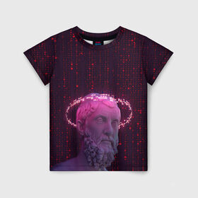 Детская футболка 3D с принтом Мудрец в Белгороде, 100% гипоаллергенный полиэфир | прямой крой, круглый вырез горловины, длина до линии бедер, чуть спущенное плечо, ткань немного тянется | киберпанк | мудрец | неон | скульптура