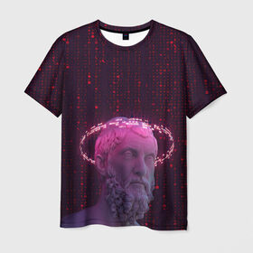Мужская футболка 3D с принтом Мудрец в Белгороде, 100% полиэфир | прямой крой, круглый вырез горловины, длина до линии бедер | киберпанк | мудрец | неон | скульптура