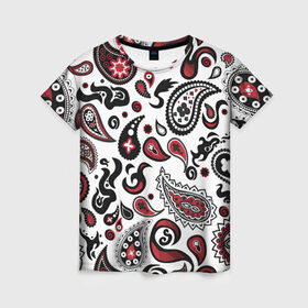 Женская футболка 3D с принтом Молекулярный рисунок в Белгороде, 100% полиэфир ( синтетическое хлопкоподобное полотно) | прямой крой, круглый вырез горловины, длина до линии бедер | арт | белый | биология | красный | молекула | рисунок | чёрный