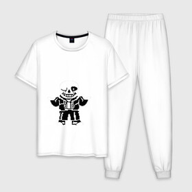 Мужская пижама хлопок с принтом Understale - Sans в Белгороде, 100% хлопок | брюки и футболка прямого кроя, без карманов, на брюках мягкая резинка на поясе и по низу штанин
 | sans | undertale | андертейл | игровое | санс | скелет | скелетон
