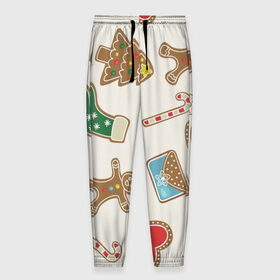 Мужские брюки 3D с принтом рождественские пряники в Белгороде, 100% полиэстер | манжеты по низу, эластичный пояс регулируется шнурком, по бокам два кармана без застежек, внутренняя часть кармана из мелкой сетки | Тематика изображения на принте: 