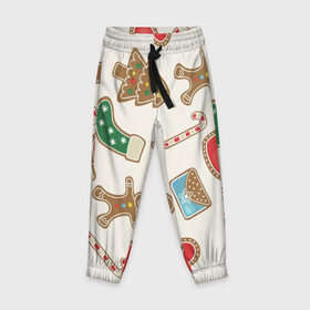 Детские брюки 3D с принтом рождественские пряники в Белгороде, 100% полиэстер | манжеты по низу, эластичный пояс регулируется шнурком, по бокам два кармана без застежек, внутренняя часть кармана из мелкой сетки | 