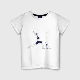 Детская футболка хлопок с принтом Магия утра в Белгороде, 100% хлопок | круглый вырез горловины, полуприлегающий силуэт, длина до линии бедер | fitness | yoga. | девушка | дом | заряд на весь день | зарядка | йога | кошка | утро | фитнес | хорошее настроение