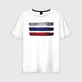 Женская футболка хлопок Oversize с принтом Флаг России в Белгороде, 100% хлопок | свободный крой, круглый ворот, спущенный рукав, длина до линии бедер
 | russia | белый | красный | россия | синий | флаг