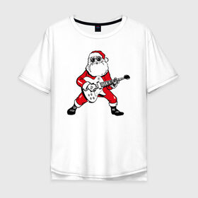 Мужская футболка хлопок Oversize с принтом Дед Мороз Рокер в Белгороде, 100% хлопок | свободный крой, круглый ворот, “спинка” длиннее передней части | Тематика изображения на принте: 