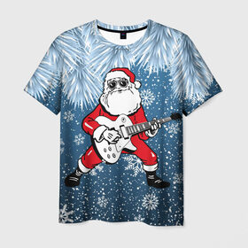 Мужская футболка 3D с принтом Дед Мороз Рокер в Белгороде, 100% полиэфир | прямой крой, круглый вырез горловины, длина до линии бедер | гитара | гитарист | год | дед | зима | зимний | клаус | метал | металл | мороз | музыка | музыкант | новый | рождество | рок | рокер | санта
