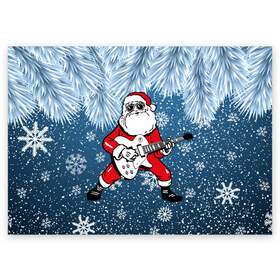 Поздравительная открытка с принтом Дед Мороз Рокер в Белгороде, 100% бумага | плотность бумаги 280 г/м2, матовая, на обратной стороне линовка и место для марки
 | гитара | гитарист | год | дед | зима | зимний | клаус | метал | металл | мороз | музыка | музыкант | новый | рождество | рок | рокер | санта