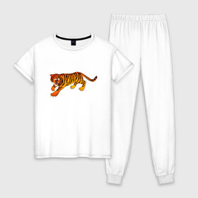 Женская пижама хлопок с принтом Тигр в Белгороде, 100% хлопок | брюки и футболка прямого кроя, без карманов, на брюках мягкая резинка на поясе и по низу штанин | животные | звери | кошки | крупные | млекопитающее | ревущий | сердитый | тигр