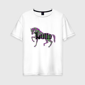 Женская футболка хлопок Oversize с принтом фиолетовая лошадь в Белгороде, 100% хлопок | свободный крой, круглый ворот, спущенный рукав, длина до линии бедер
 | 