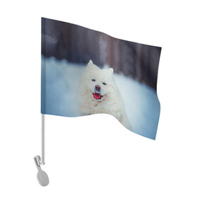 Флаг для автомобиля с принтом САМОЕД в Белгороде, 100% полиэстер | Размер: 30*21 см | animals | dog | winter | домашние | друг | животные | звери | зима | лайка | пес | песель | природа | пушистый | самоед | собаки | собачка | хаски