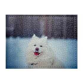 Обложка для студенческого билета с принтом САМОЕД в Белгороде, натуральная кожа | Размер: 11*8 см; Печать на всей внешней стороне | animals | dog | winter | домашние | друг | животные | звери | зима | лайка | пес | песель | природа | пушистый | самоед | собаки | собачка | хаски