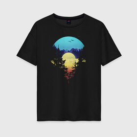 Женская футболка хлопок Oversize с принтом Закат в Белгороде, 100% хлопок | свободный крой, круглый ворот, спущенный рукав, длина до линии бедер
 | casual | outdoor | закат | красивый закат | лес | озеро | природа | солнце