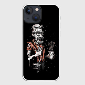 Чехол для iPhone 13 mini с принтом Зомби Хипстер в Белгороде,  |  | Тематика изображения на принте: 100 | alter | bad | beard | boy | dead | death | ego | head | hipster | life | old | omg | real | retro | skull | zombie | борода | бородач | бро | зомби | на | ретро | стиле | хипстер | череп | эко