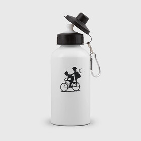 Бутылка спортивная с принтом Велосипед в Белгороде, металл | емкость — 500 мл, в комплекте две пластиковые крышки и карабин для крепления | bike | boy | friends | girl | велосипед | девочка | друзья | мальчик | на велосипеде