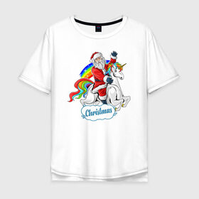 Мужская футболка хлопок Oversize с принтом Santa Claus Rides в Белгороде, 100% хлопок | свободный крой, круглый ворот, “спинка” длиннее передней части | 