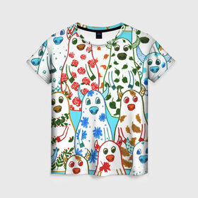Женская футболка 3D с принтом Быки - матрешки. Времена года в Белгороде, 100% полиэфир ( синтетическое хлопкоподобное полотно) | прямой крой, круглый вырез горловины, длина до линии бедер | Тематика изображения на принте: 
