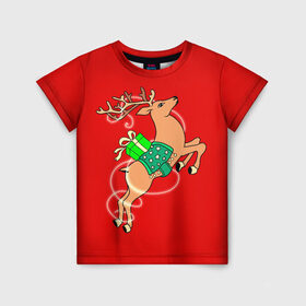 Детская футболка 3D с принтом Волшебный олень в Белгороде, 100% гипоаллергенный полиэфир | прямой крой, круглый вырез горловины, длина до линии бедер, чуть спущенное плечо, ткань немного тянется | 