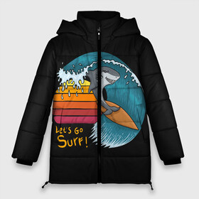 Женская зимняя куртка 3D с принтом Baby Shark Lets Surf в Белгороде, верх — 100% полиэстер; подкладка — 100% полиэстер; утеплитель — 100% полиэстер | длина ниже бедра, силуэт Оверсайз. Есть воротник-стойка, отстегивающийся капюшон и ветрозащитная планка. 

Боковые карманы с листочкой на кнопках и внутренний карман на молнии | 
