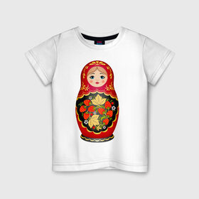 Детская футболка хлопок с принтом Матрешка Снегурка Хохлома в Белгороде, 100% хлопок | круглый вырез горловины, полуприлегающий силуэт, длина до линии бедер | Тематика изображения на принте: 