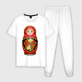 Мужская пижама хлопок с принтом Матрешка Снегурка Хохлома в Белгороде, 100% хлопок | брюки и футболка прямого кроя, без карманов, на брюках мягкая резинка на поясе и по низу штанин
 | 