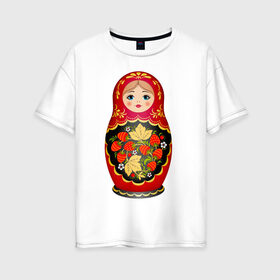Женская футболка хлопок Oversize с принтом Матрешка Снегурка Хохлома в Белгороде, 100% хлопок | свободный крой, круглый ворот, спущенный рукав, длина до линии бедер
 | 