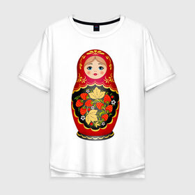 Мужская футболка хлопок Oversize с принтом Матрешка Снегурка Хохлома в Белгороде, 100% хлопок | свободный крой, круглый ворот, “спинка” длиннее передней части | Тематика изображения на принте: 