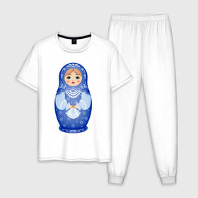 Мужская пижама хлопок с принтом Матрешка Снегурка Гжель в Белгороде, 100% хлопок | брюки и футболка прямого кроя, без карманов, на брюках мягкая резинка на поясе и по низу штанин
 | 