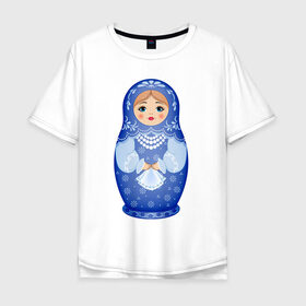 Мужская футболка хлопок Oversize с принтом Матрешка Снегурка Гжель в Белгороде, 100% хлопок | свободный крой, круглый ворот, “спинка” длиннее передней части | 
